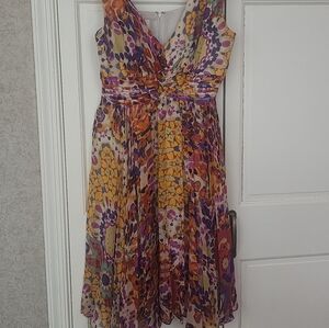 Suzi Chin Multicolor Floral 100% Silk Midi Dress